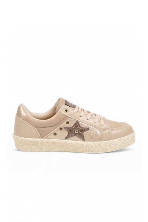 Bej Bağcıklı Kalın Tabanlı Kadın Casual Yürüyüş Ayakkabı Sneaker Code 416