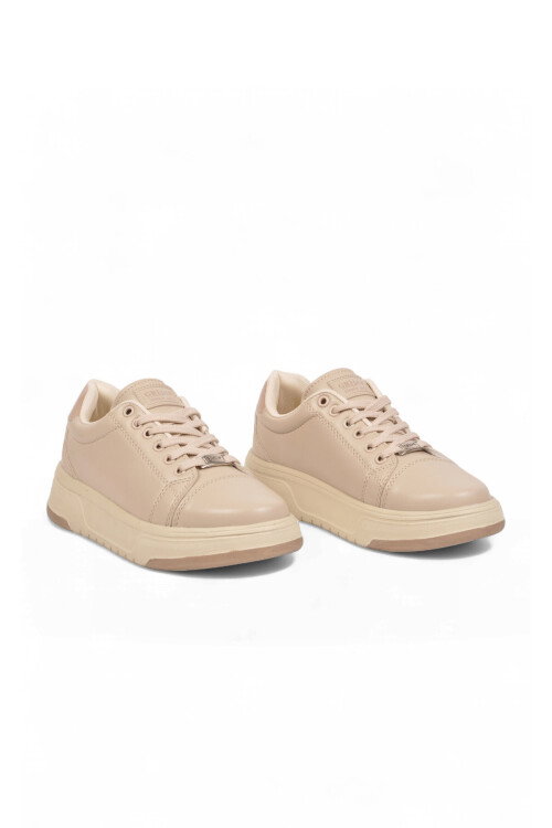 Bağcıklı Kalın Tabanlı Kadın Bej Casual Yürüyüş Ayakkabı Sneaker Code 419