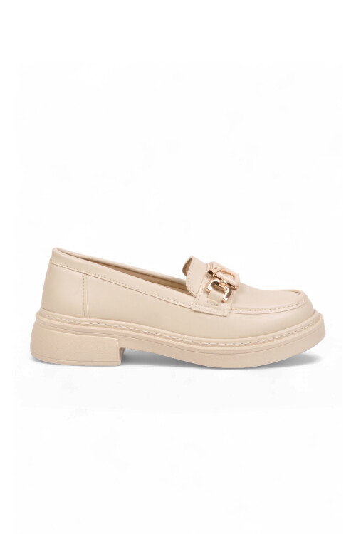 Tokalı Hafif Rahat Şık Bej Kadın Klasik Casual Ayakkabı Loafer 1837 Z