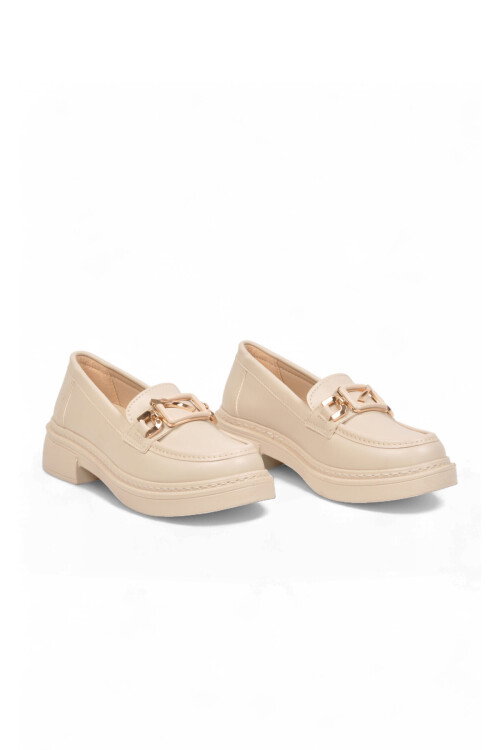 Tokalı Hafif Rahat Şık Bej Kadın Klasik Casual Ayakkabı Loafer 1837 Z