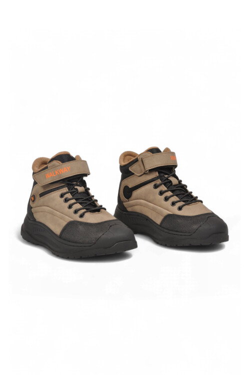 Bej-Turuncu Cırt Bantlı Kauçuk Tabanlı Erkek Çocuk Sneaker Bot Surge 2037