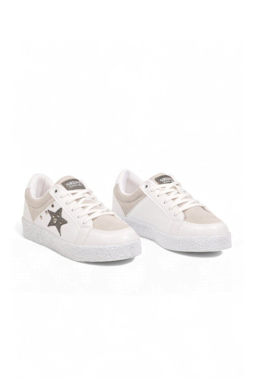 Beyaz Bağcıklı Kalın Tabanlı Kadın Casual Yürüyüş Ayakkabı Sneaker Code 416