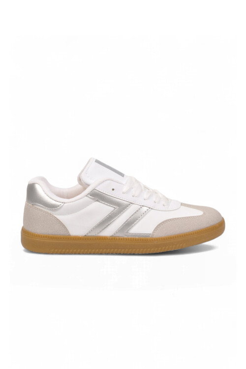 Beyaz-Gümüş Bağcıklı Hafif Rahat Unisex Yürüyüş ve Spor Ayakkabı Sneaker 234750