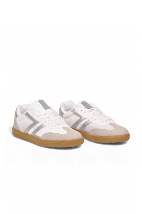 Beyaz-Gümüş Bağcıklı Hafif Rahat Unisex Yürüyüş ve Spor Ayakkabı Sneaker 234750