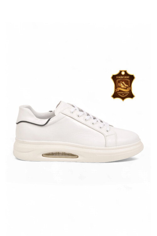Kauçuk Tabanlı Bağcıklı Sneaker Beyaz Hakiki Deri Erkek Casual Ayakkabı XS2456-6015 