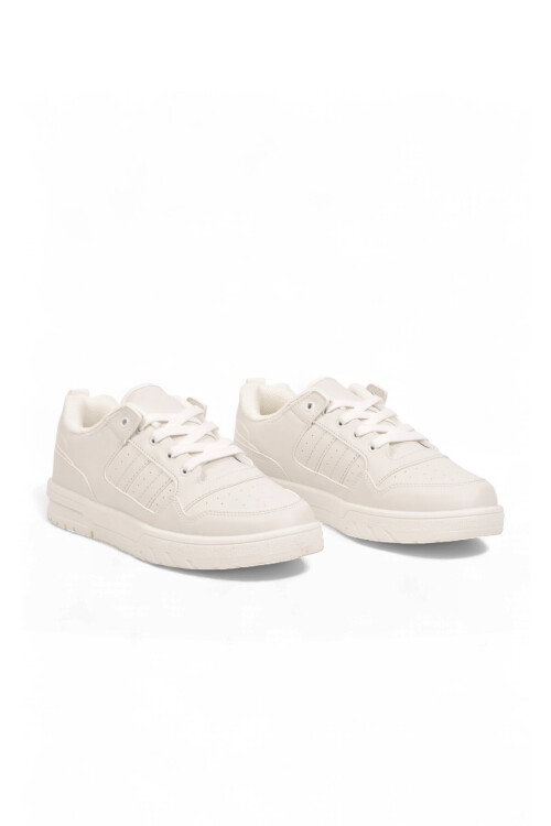 Beyaz Bağcıklı Kalın Tabanlı Unisex Yürüyüş ve Spor Ayakkabı Sneaker Foor