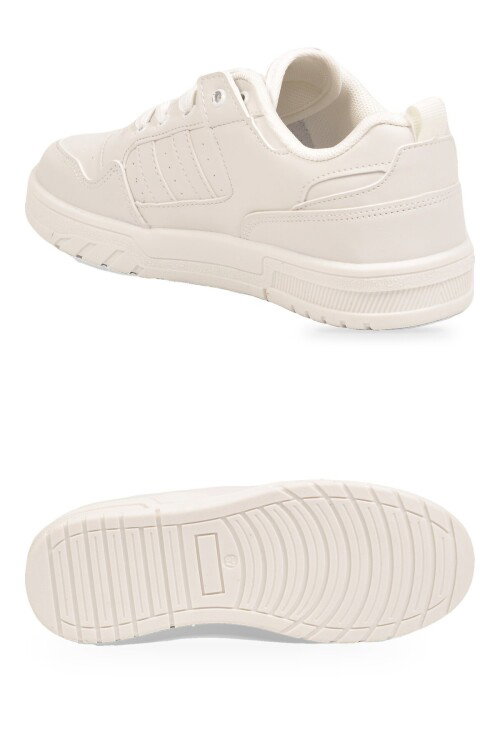 Beyaz Bağcıklı Kalın Tabanlı Unisex Yürüyüş ve Spor Ayakkabı Sneaker Foor