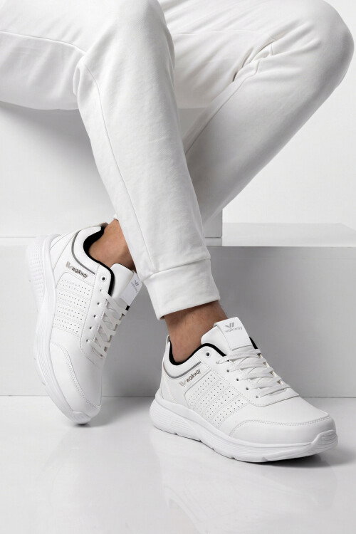 Beyaz Bağcıklı Hafif Esnek Rahat Erkek Yürüyüş ve Spor Ayakkabı Sneaker Wood 4040