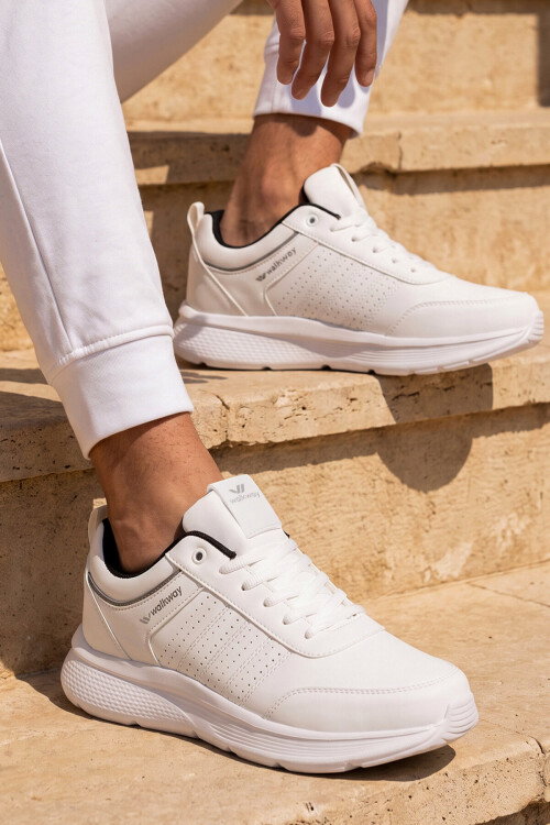 Beyaz Bağcıklı Hafif Esnek Rahat Erkek Yürüyüş ve Spor Ayakkabı Sneaker Wood 4040