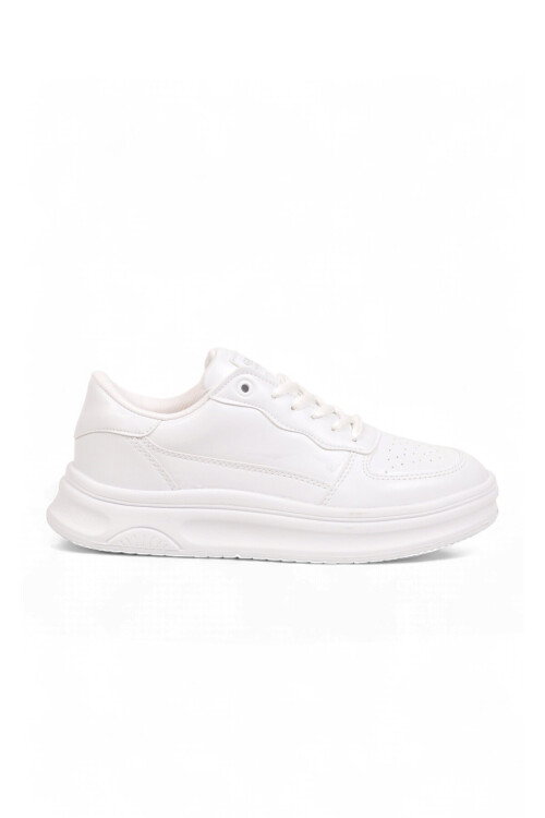 Beyaz Bağcıklı Kalın Tabanlı Unisex Yürüyüş ve Spor Ayakkabı Sneaker Code 412