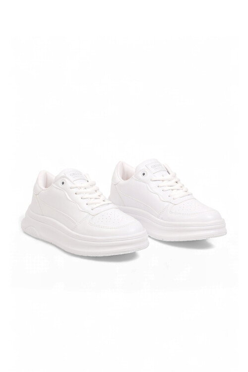 Beyaz Bağcıklı Kalın Tabanlı Unisex Yürüyüş ve Spor Ayakkabı Sneaker Code 412