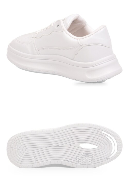 Beyaz Bağcıklı Kalın Tabanlı Unisex Yürüyüş ve Spor Ayakkabı Sneaker Code 412