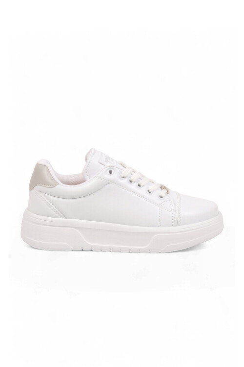 Bağcıklı Kalın Tabanlı Kadın Beyaz Casual Yürüyüş Ayakkabı Sneaker Code 419
