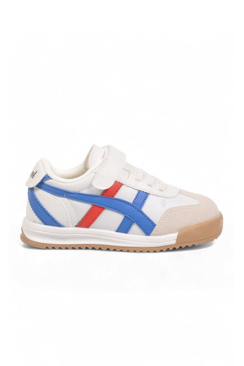 Beyaz-Saks Cırt Bantlı Kauçuk Tabanlı Unisex Çocuk Spor Ayakkabı Sneaker Tigor