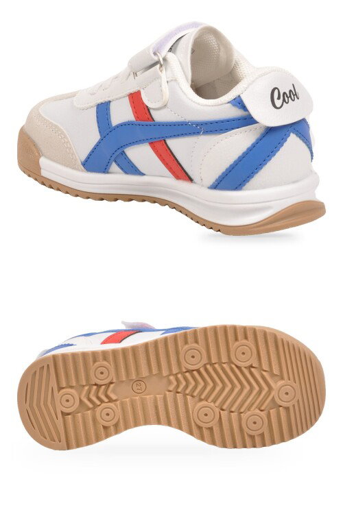 Beyaz-Saks Cırt Bantlı Kauçuk Tabanlı Unisex Çocuk Spor Ayakkabı Sneaker Tigor