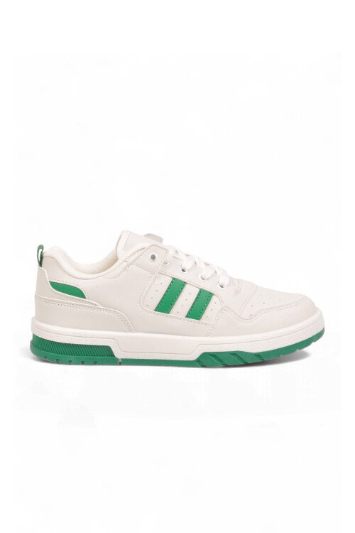 Beyaz-Yeşil Bağcıklı Kalın Tabanlı Unisex Yürüyüş ve Spor Ayakkabı Sneaker Foor