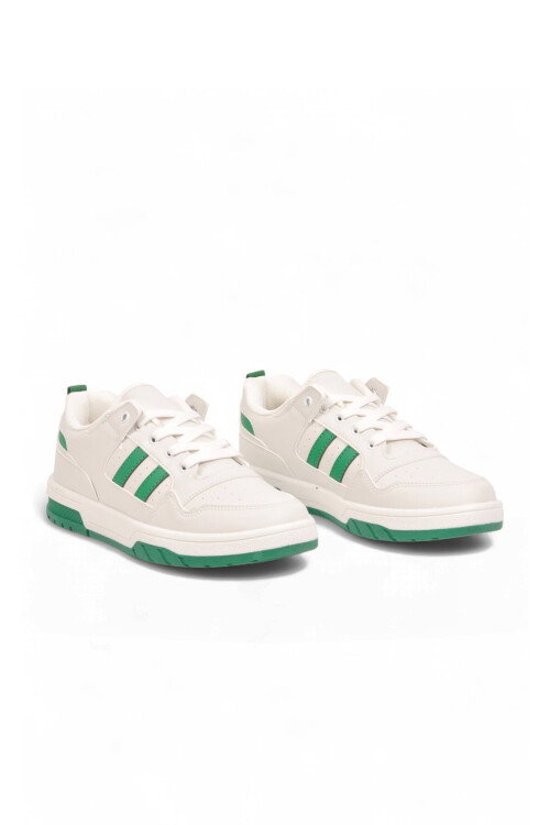 Beyaz-Yeşil Bağcıklı Kalın Tabanlı Unisex Yürüyüş ve Spor Ayakkabı Sneaker Foor