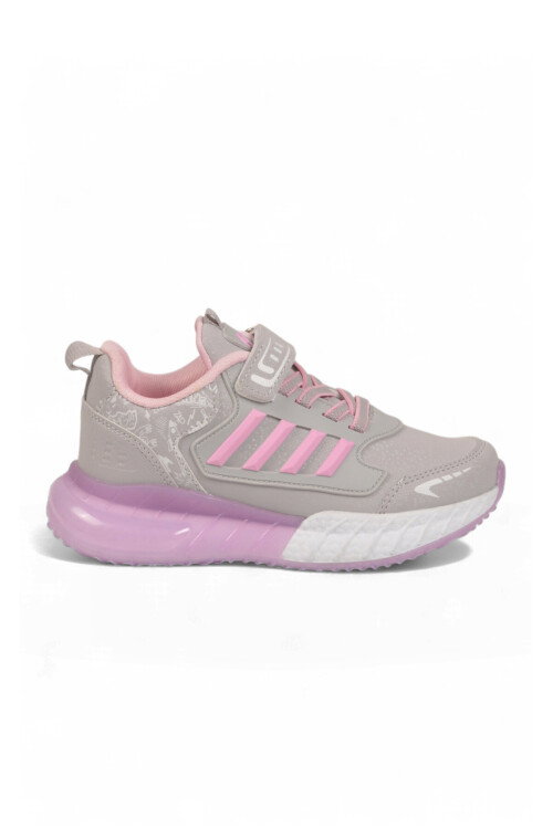 Cırt Bantlı Kalın Tabanlı Buz-Pembe Kız Çocuk Yürüyüş ve Spor Ayakkabı Sneaker 748 Cilt