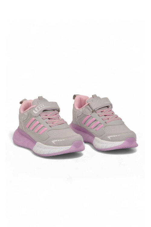 Cırt Bantlı Kalın Tabanlı Buz-Pembe Kız Çocuk Yürüyüş ve Spor Ayakkabı Sneaker 748 Cilt