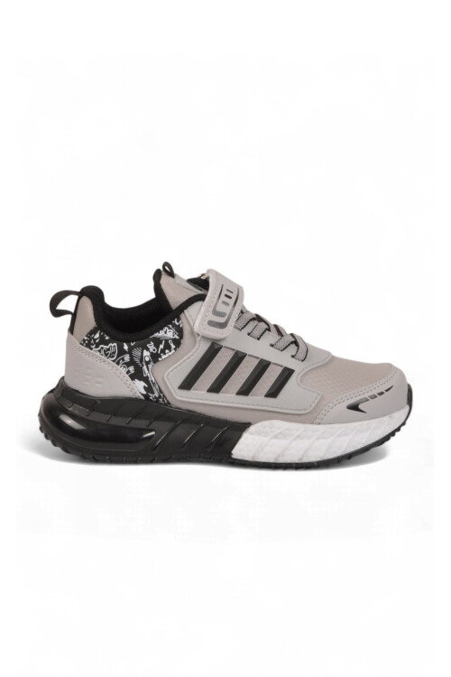 Cırt Bantlı Kalın Tabanlı Beyaz-Siyah Erkek Çocuk Yürüyüş ve Spor Ayakkabı Sneaker 748 Cilt