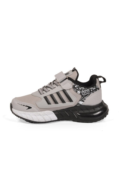 Cırt Bantlı Kalın Tabanlı Beyaz-Siyah Erkek Çocuk Yürüyüş ve Spor Ayakkabı Sneaker 748 Cilt