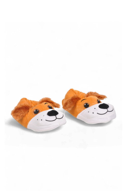 Sıcak Tutan Köpek Desenli Camel Unisex Ev Terliğ Panduf H025.Z.0008