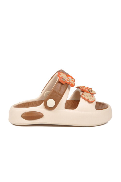 Ekru-Taba Hafif Esnek Eva Taban Unisex Çocuk Terlik 4505 F-P