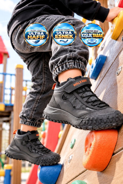 Füme-Turuncu Cırt Bantlı Kauçuk Tabanlı Erkek Çocuk Sneaker Bot Nexo 2280