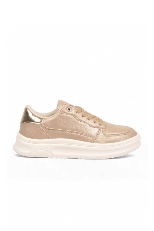 Gold Bağcıklı Kalın Tabanlı Unisex Yürüyüş ve Spor Ayakkabı Sneaker Code 412