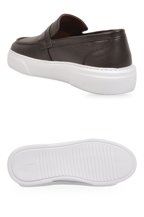 Kahve-Beyaz Hakiki Deri Şık Rahat Erkek Casual Ayakkabı Loafer 272305