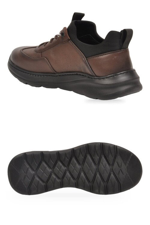 Kauçuk Tabanlı Lastik Bağcıklı Hakiki Deri Kahve Erkek Casual Sneaker Ayakkabı 26K540-3