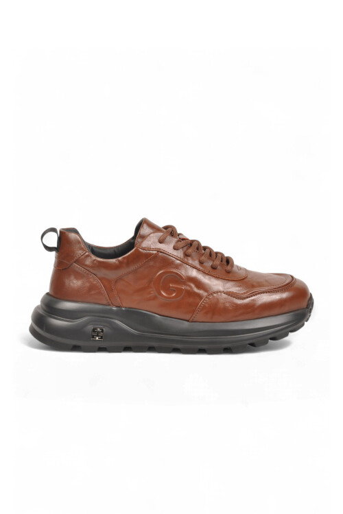 Kahve Hakiki Deri Kalın Tabanlı Bağcıklı Erkek Casual Sneaker Ayakkabı 26K565