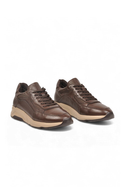 Kahve Hakiki Deri Bağcıklı Erkek Casual Sneaker Ayakkabı 272580