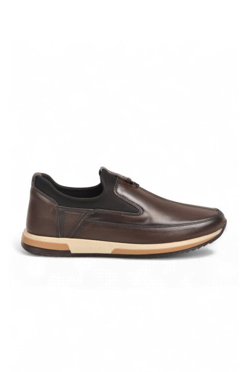 Kahve Hakiki Deri Yan Lastikli Erkek Casual Sneaker Ayakkabı 42170