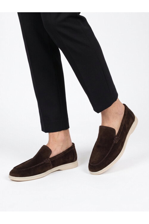 Kahve Hakiki Deri Şık Rahat Espadril Erkek Casual Ayakkabı Loafer 6K020-217