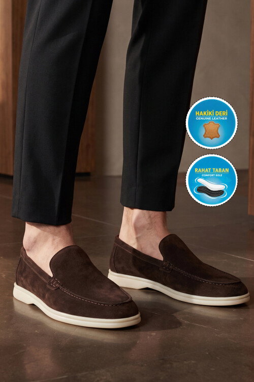 Kahve Hakiki Deri Şık Rahat Espadril Erkek Casual Ayakkabı Loafer 6K020-217