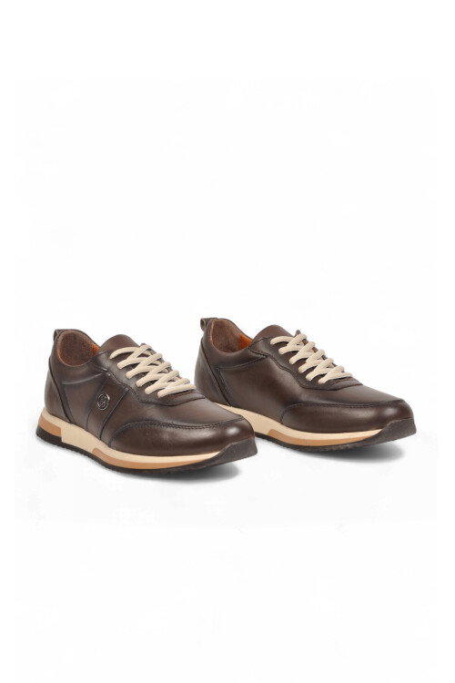 Kahve Hakiki Deri Bağcıklı Erkek Casual Sneaker Ayakkabı 42172