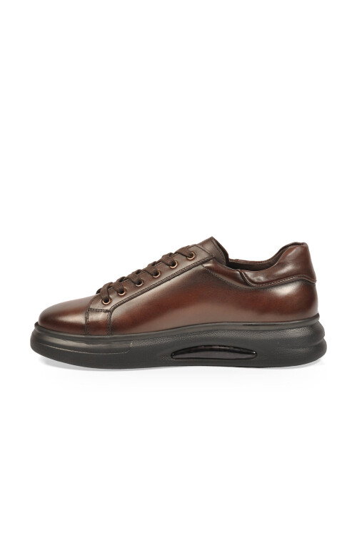 Kauçuk Tabanlı Bağcıklı Sneaker Kahve Hakiki Deri Erkek Casual Ayakkabı XS2456-6015 