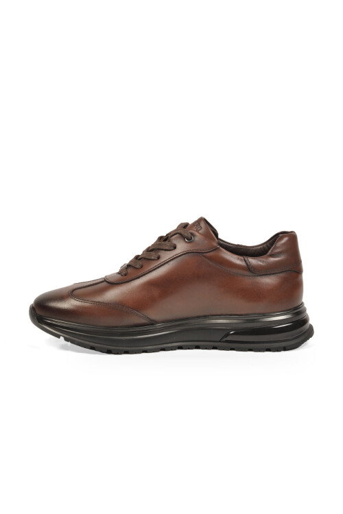 Kauçuk Tabanlı Bağcıklı Sneaker Kahve Hakiki Deri Erkek Casual Ayakkabı XS2463-7102