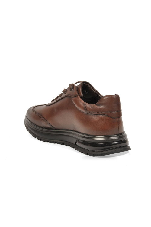 Kauçuk Tabanlı Bağcıklı Sneaker Kahve Hakiki Deri Erkek Casual Ayakkabı XS2463-7102