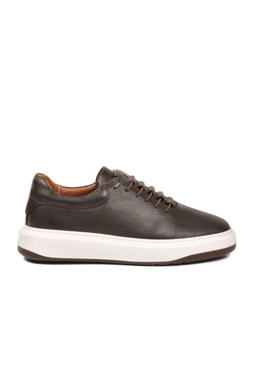 Lastik Bağcıklı Şık Rahat Hakiki Deri Kahve Erkek Casual Sneaker Ayakkabı 272304