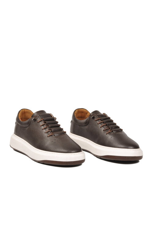 Lastik Bağcıklı Şık Rahat Hakiki Deri Kahve Erkek Casual Sneaker Ayakkabı 272304