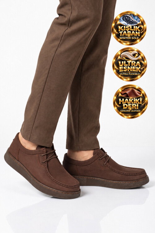 Kahve Nubuk Hakiki Deri Bağcıklı Erkek Casual Ayakkabı 632911