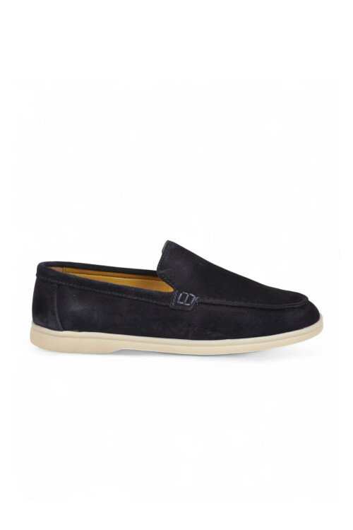 Lacivert Hakiki Deri Şık Rahat Espadril Erkek Casual Ayakkabı Loafer 6K020-217
