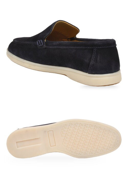 Lacivert Hakiki Deri Şık Rahat Espadril Erkek Casual Ayakkabı Loafer 6K020-217