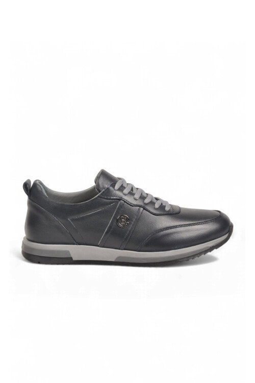 Lacivert Hakiki Deri Bağcıklı Erkek Casual Sneaker Ayakkabı 42172