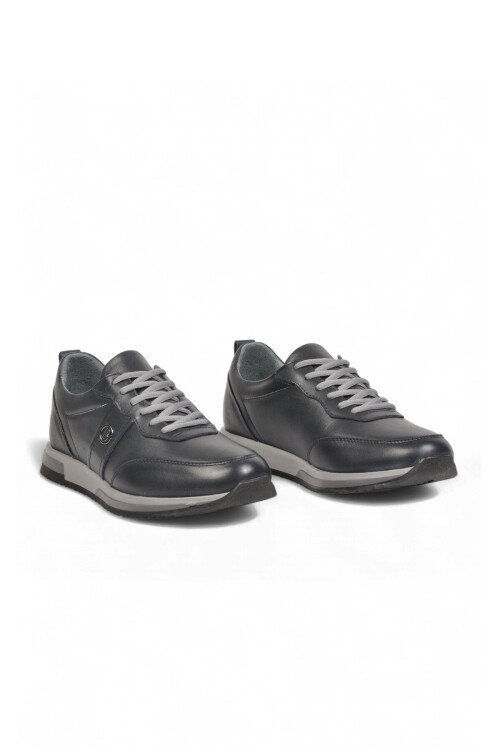 Lacivert Hakiki Deri Bağcıklı Erkek Casual Sneaker Ayakkabı 42172