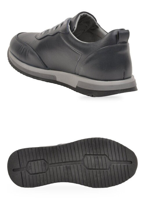 Lacivert Hakiki Deri Bağcıklı Erkek Casual Sneaker Ayakkabı 42172