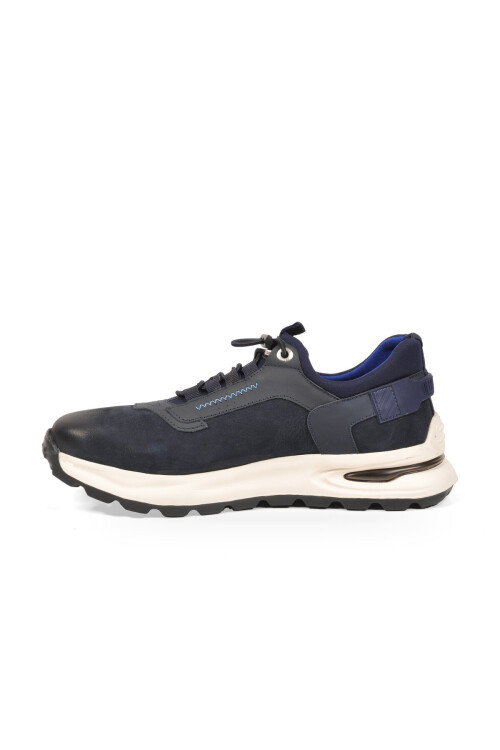 Kauçuk Tabanlı Bağcıklı Sneaker Lacivert Hakiki Deri Erkek Casual Ayakkabı HZ0730-F0056
