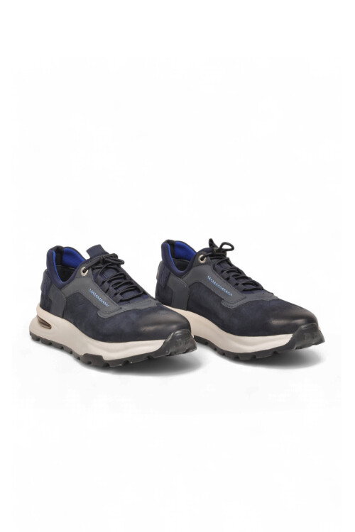 Kauçuk Tabanlı Bağcıklı Sneaker Lacivert Hakiki Deri Erkek Casual Ayakkabı HZ0730-F0056